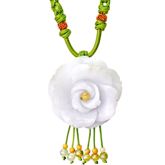 Rose Flower Handmade Jade Necklace Pendant In Colossal Size - Picture 1 of 3